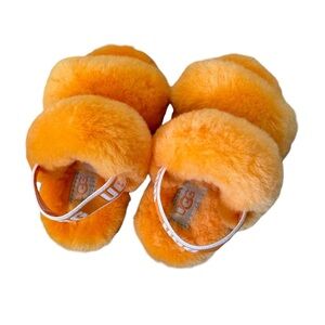 UGG Orange Oh Yeah Sheepskin Fluff Slide Sandals Toddler Size 6 Like New